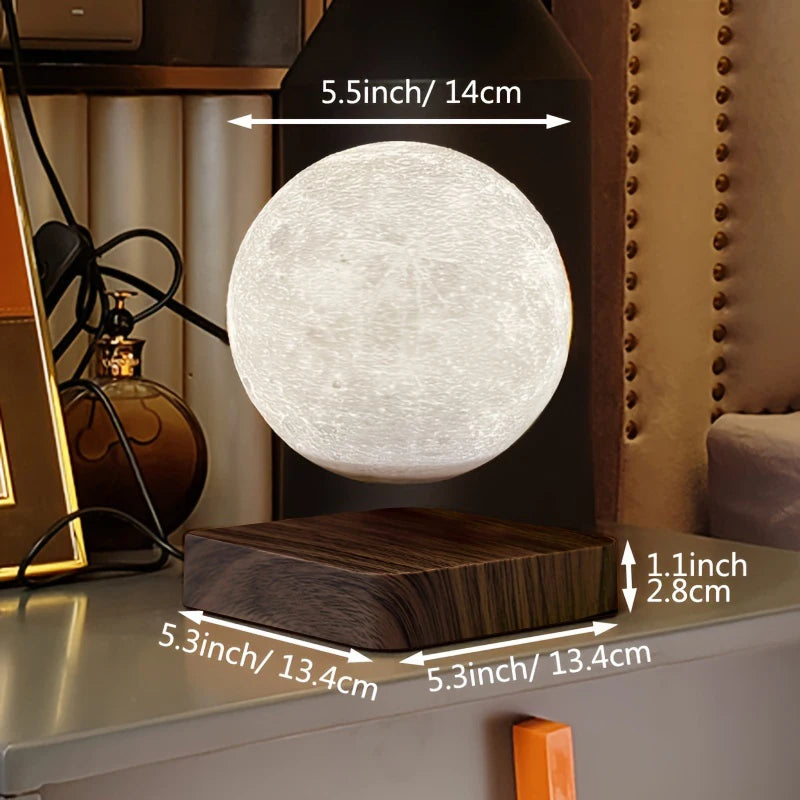 Lampada Luna Fluttuante 3D con Base Magnetica in Legno – 3 Colori, Touch, Rotazione 360°