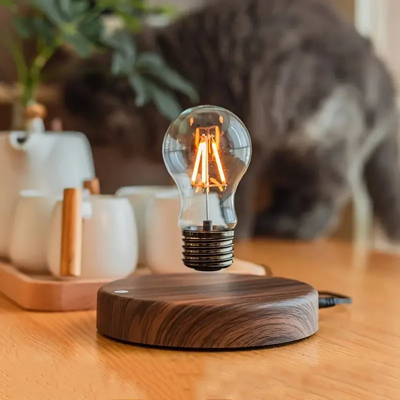 Lampada Luna Fluttuante 3D con Base Magnetica in Legno – 3 Colori, Touch, Rotazione 360°