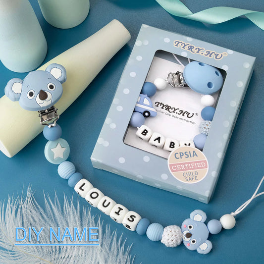 Clip Portaciuccio Personalizzata – Silicone Alimentare BPA Free | Nome Personalizzato | Catena Ciuccio Colorata | Massaggiagengive