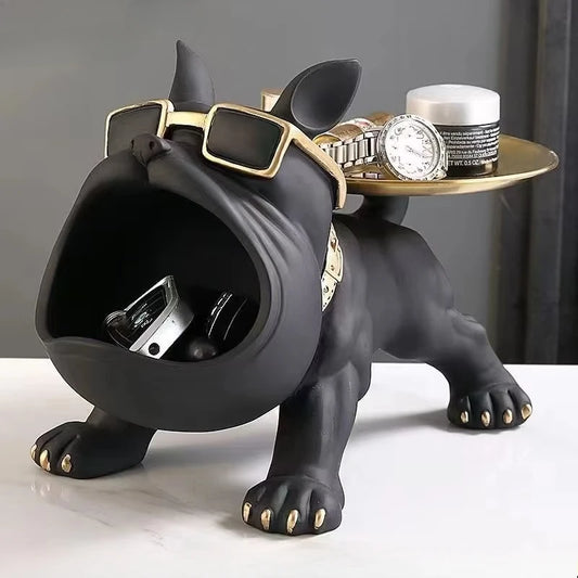 Statua Bulldog 30cm Portaoggetti – Scultura Decorativa in Resina, Moderno, Design per Casa e Ufficio