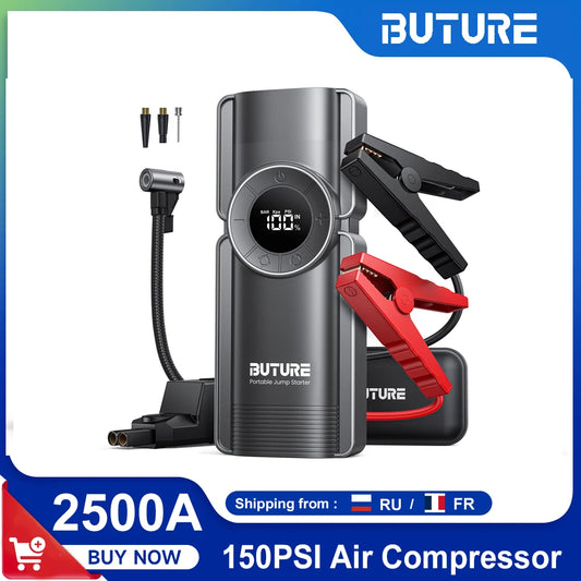 Buture 4 in 1 Jump Starter – 2500A Avviatore, Compressore d'Aria 150PSI, Power Bank 20000mAh e Gonfiatore Digitale 15V